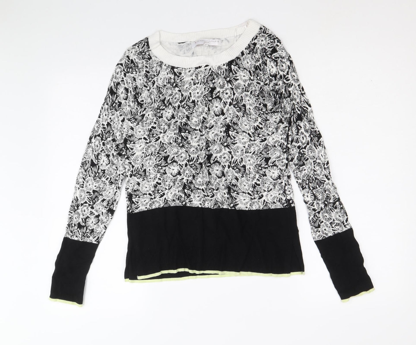NEXT Womens Black Scoop Neck Floral Viscose Pullover Jumper Size 8 - Contrasting Trim