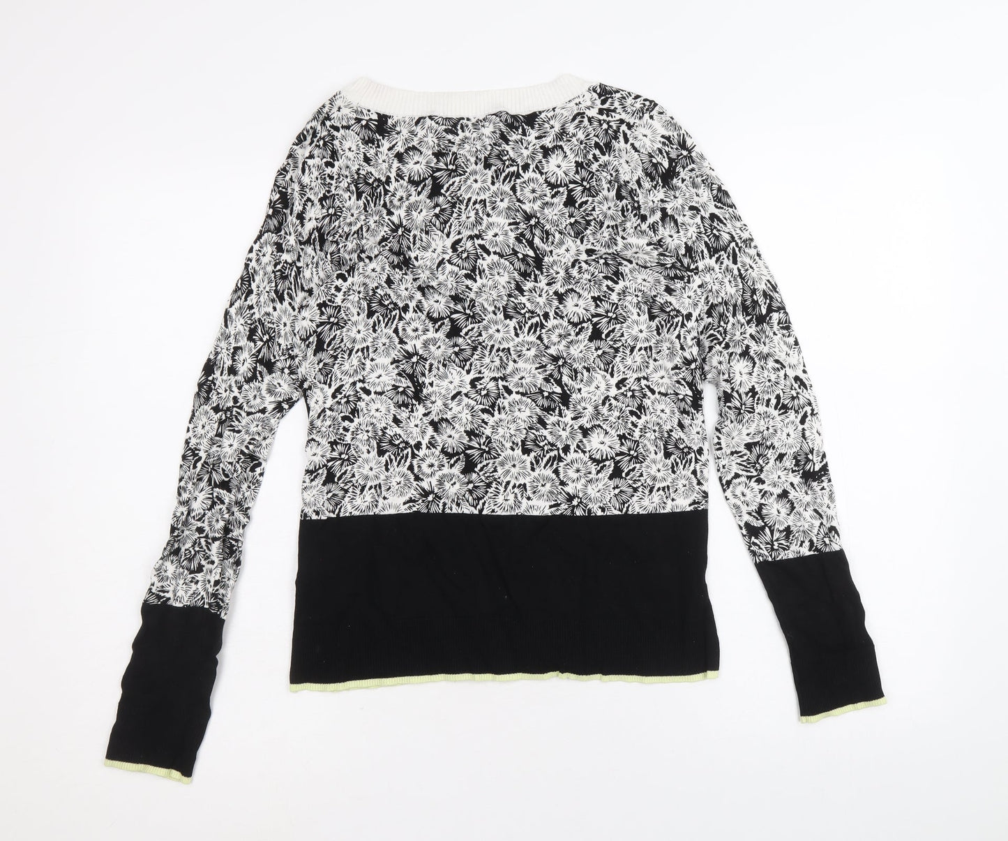 NEXT Womens Black Scoop Neck Floral Viscose Pullover Jumper Size 8 - Contrasting Trim