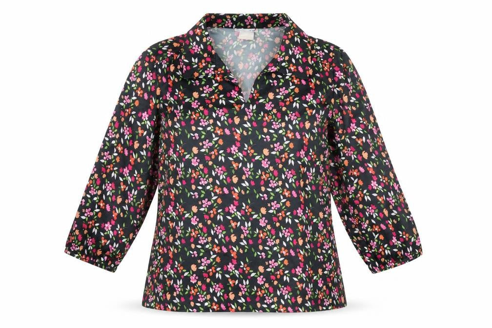 Blair Womens Black Floral Polyester Basic Blouse Size M Collared