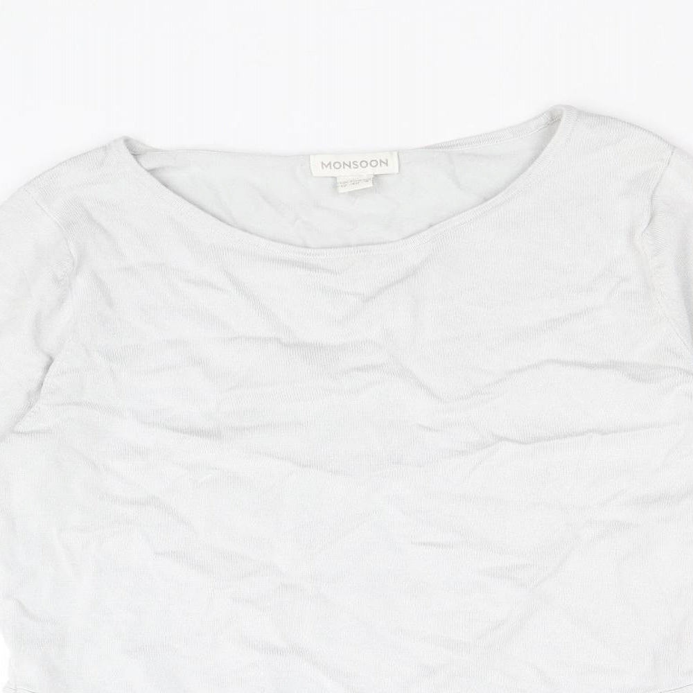 Monsoon Womens Grey Scoop Neck Viscose Pullover Jumper Size 12