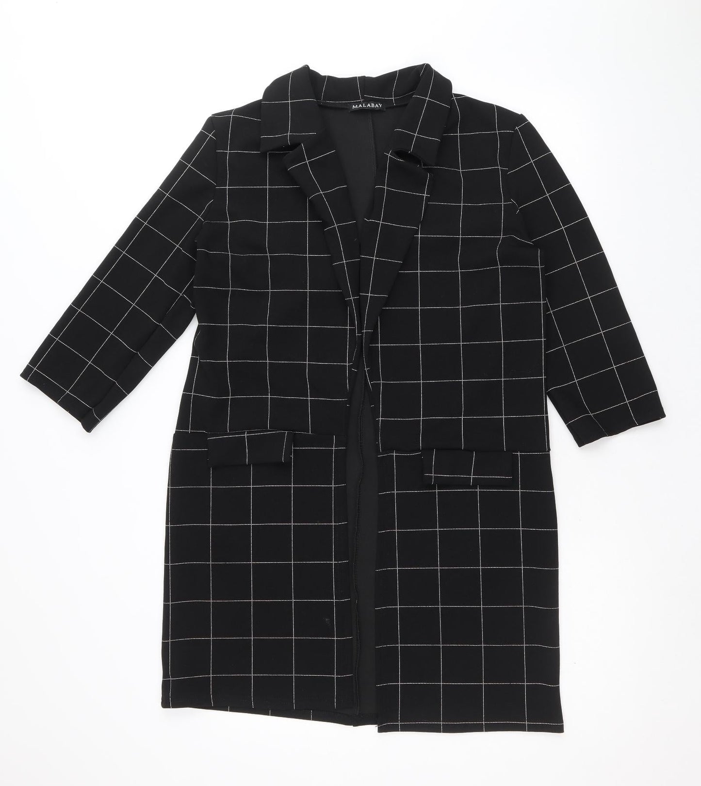 Malabay Womens Black Striped Overcoat Coat Size 14