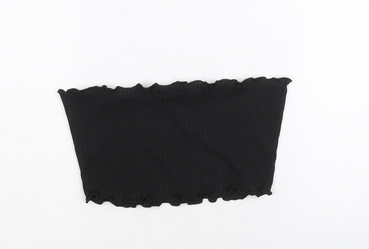 PRETTYLITTLETHING Womens Black Polyester Cropped Blouse Size 8 Square Neck - Boob Tube
