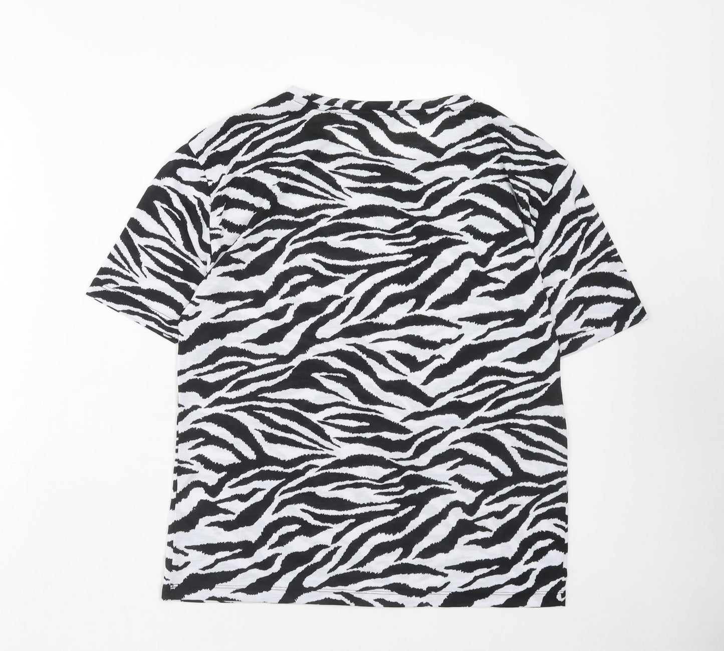 Marks and Spencer Womens Black Animal Print Polyester Basic T-Shirt Size 8 Round Neck - Tiger Pattern