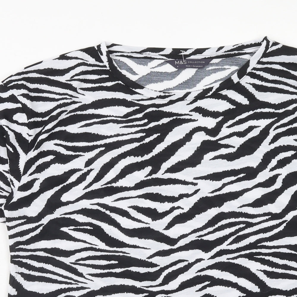 Marks and Spencer Womens Black Animal Print Polyester Basic T-Shirt Size 8 Round Neck - Tiger Pattern