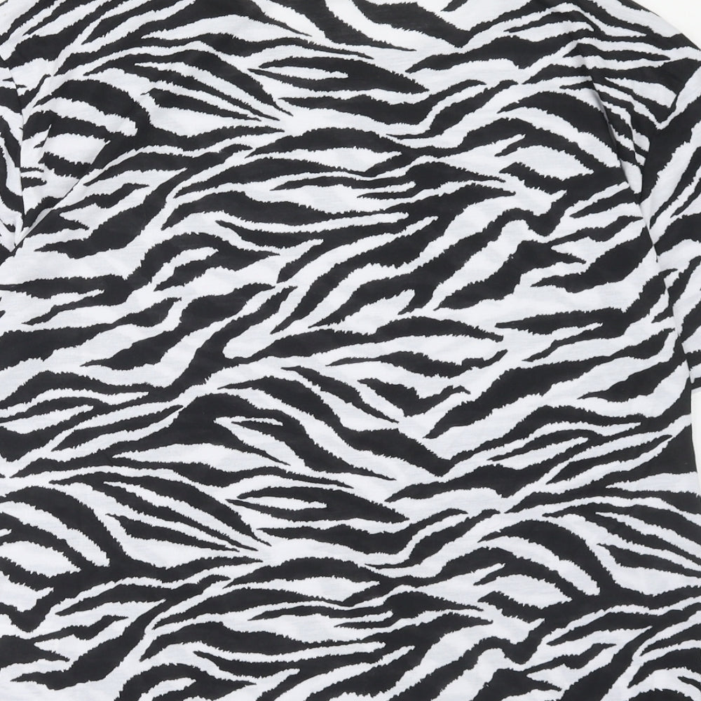 Marks and Spencer Womens Black Animal Print Polyester Basic T-Shirt Size 8 Round Neck - Tiger Pattern