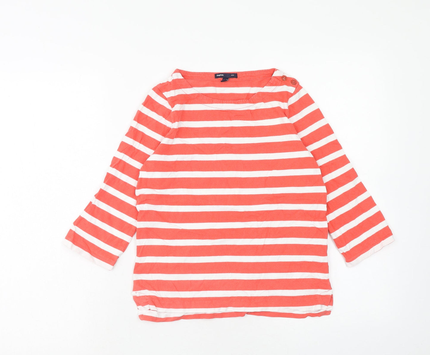 Gap Girls Pink Striped Cotton Basic Blouse Size 13 Years Boat Neck Pullover