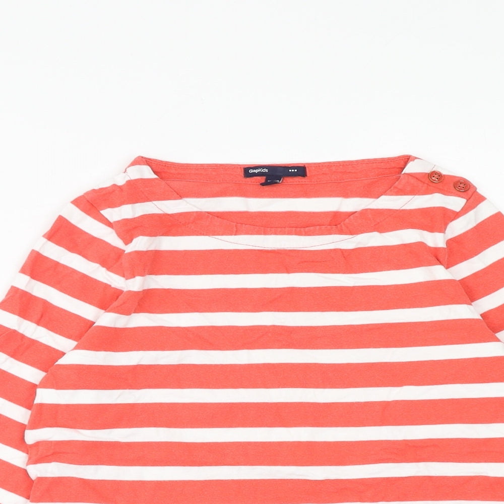 Gap Girls Pink Striped Cotton Basic Blouse Size 13 Years Boat Neck Pullover