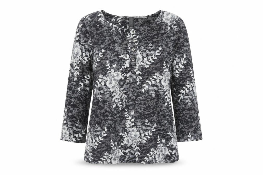 Denver Hayes Womens Grey Floral Polyester Basic Blouse Size XS Boat Neck