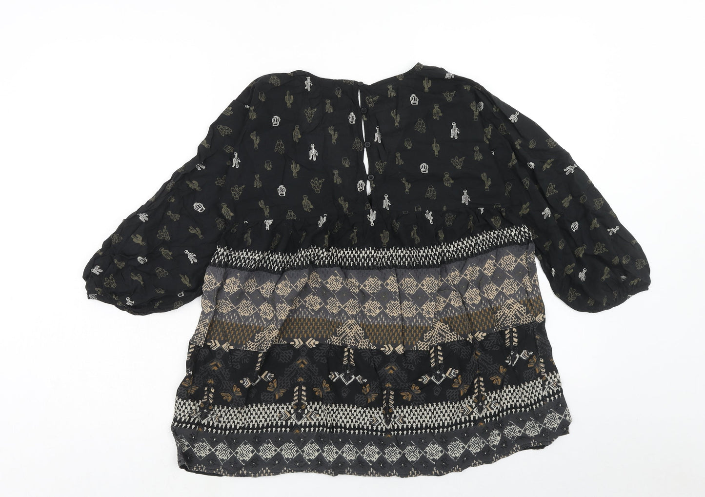 NEXT Womens Black Geometric Viscose Basic Blouse Size 8 V-Neck - Cactus