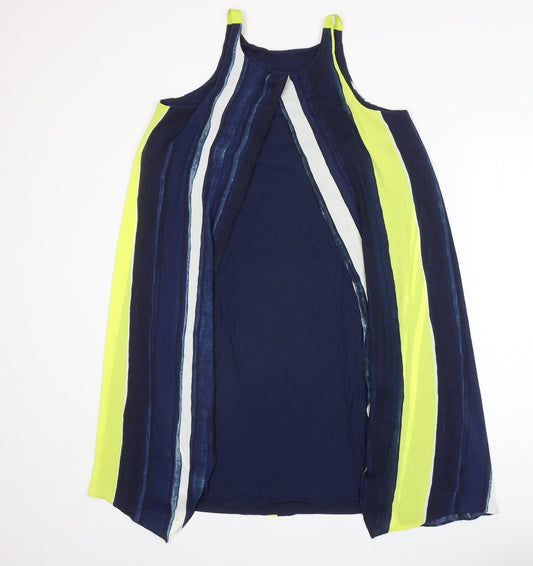 Preworn Womens Blue Striped Polyester Trapeze & Swing Size 12 Round Neck Pullover
