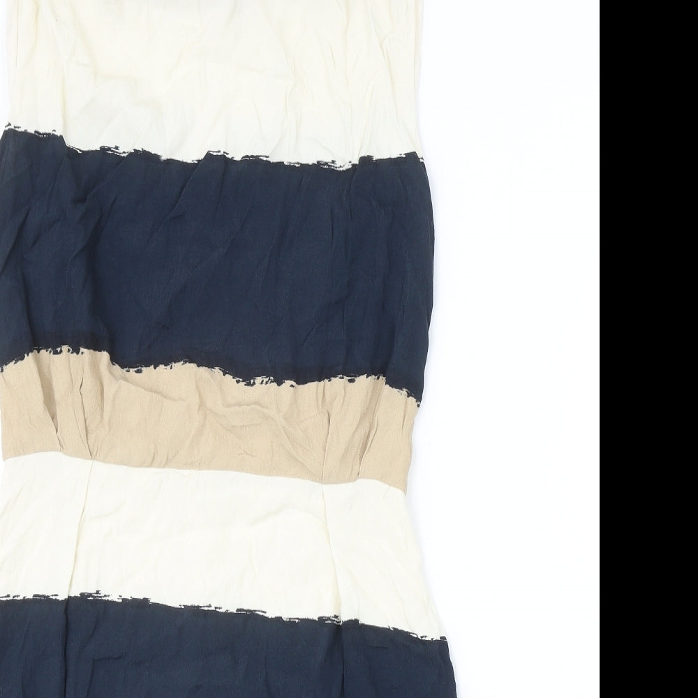 Zara Womens Beige Striped Viscose A-Line Size M Cowl Neck Zip