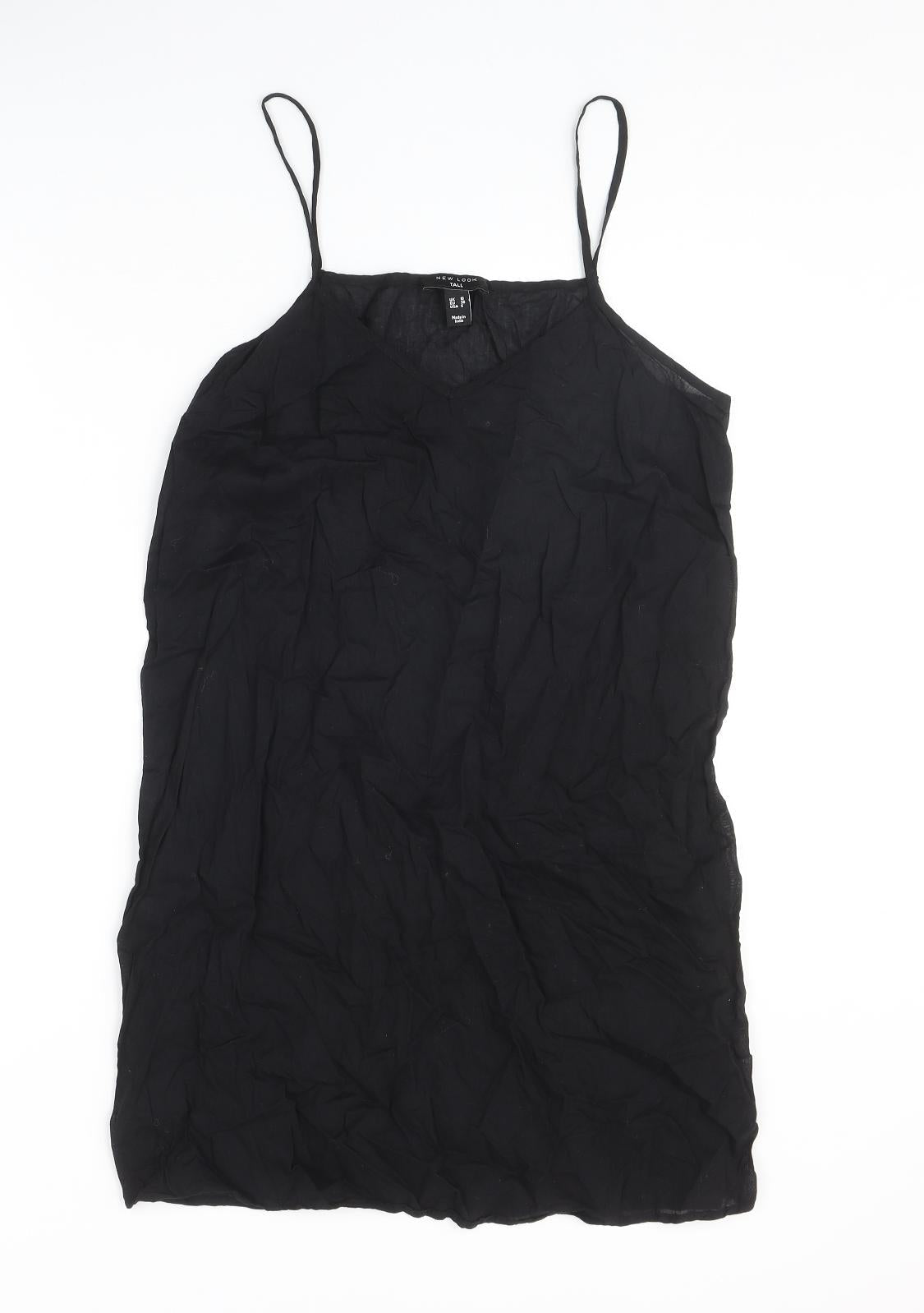 New Look Womens Black Viscose Tank Dress Size 10 V-Neck Pullover