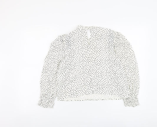 Pull&Bear Womens White Geometric Viscose Basic Blouse Size M Round Neck