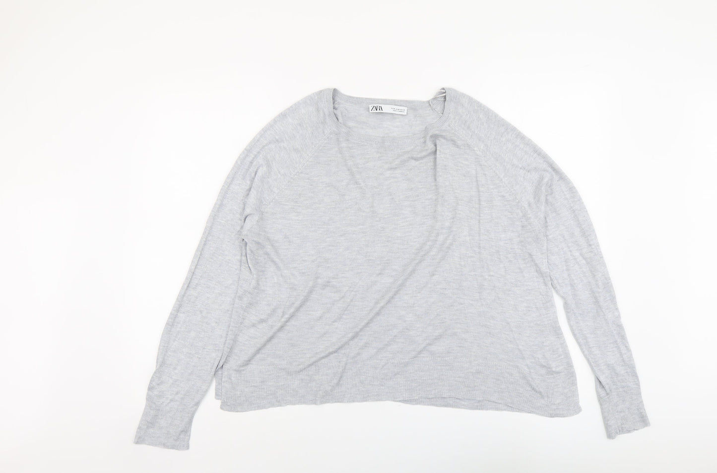 Zara Womens Grey Round Neck Viscose Pullover Jumper Size M