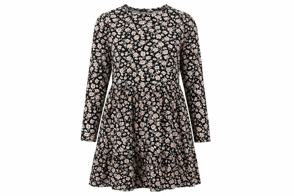 New Look Womens Black Floral Polyester Fit & Flare Size 14 Round Neck Pullover