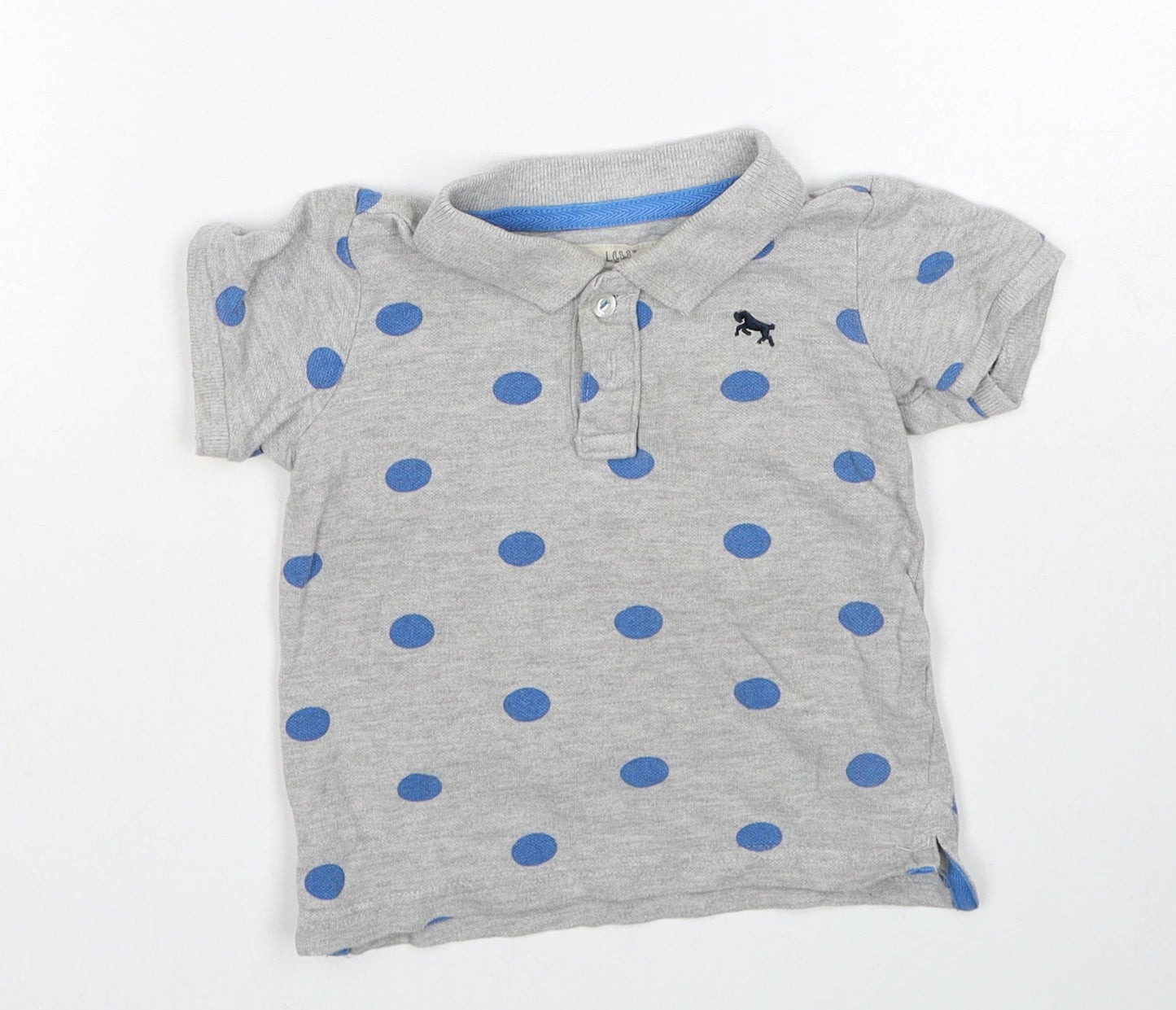 H&M Boys Grey Polka Dot Cotton Basic Polo Size 3-6 Months Collared Button