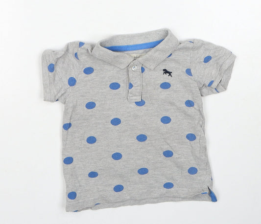 H&M Boys Grey Polka Dot Cotton Basic Polo Size 3-6 Months Collared Button