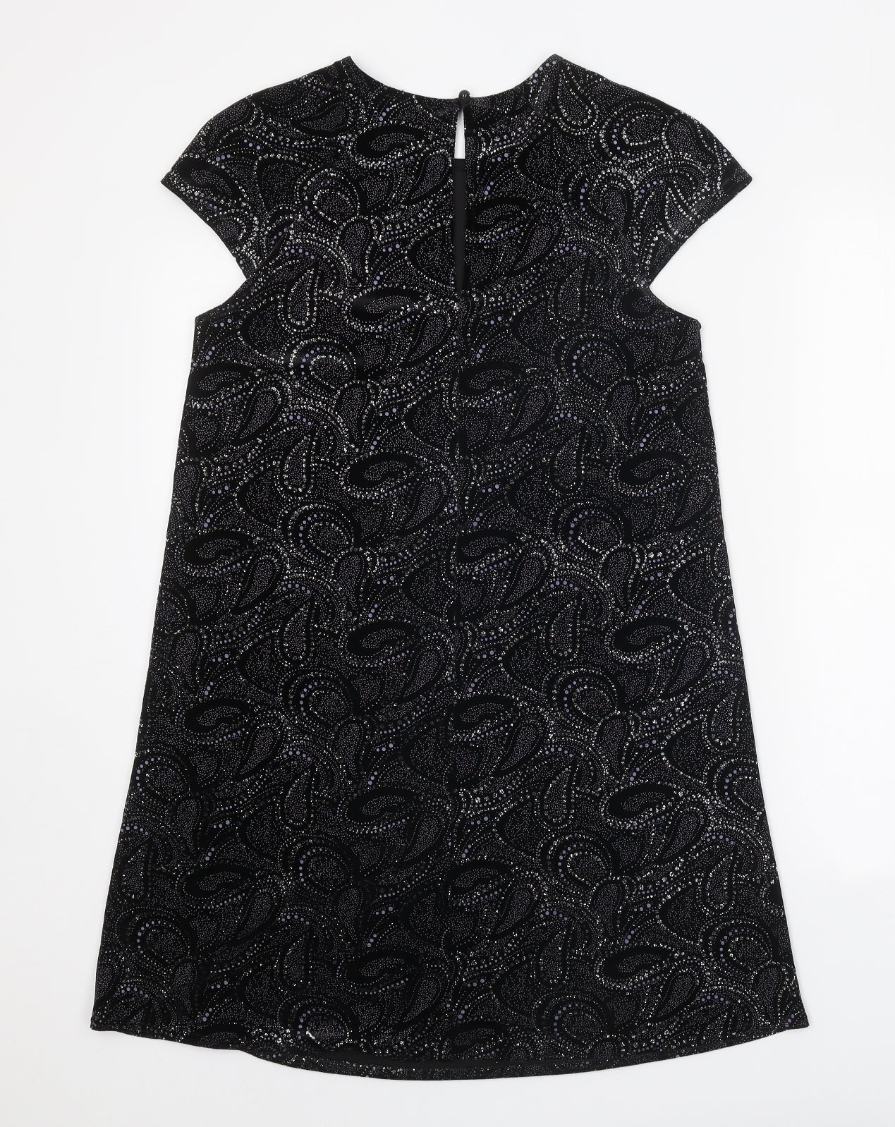 River Island Womens Black Geometric Polyester Shift Size 8 Round Neck Button