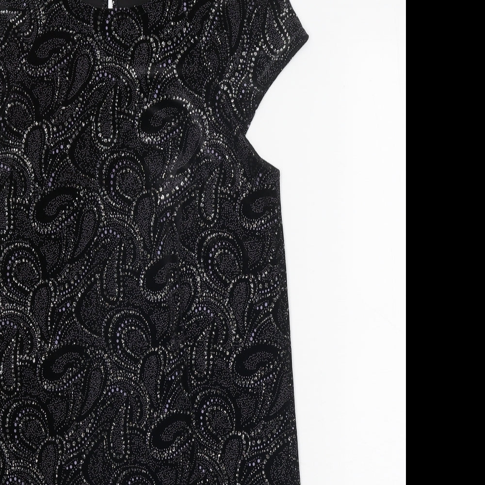 River Island Womens Black Geometric Polyester Shift Size 8 Round Neck Button