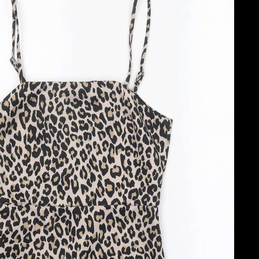 Preworn Womens Beige Animal Print Viscose Mini One Size Square Neck Zip