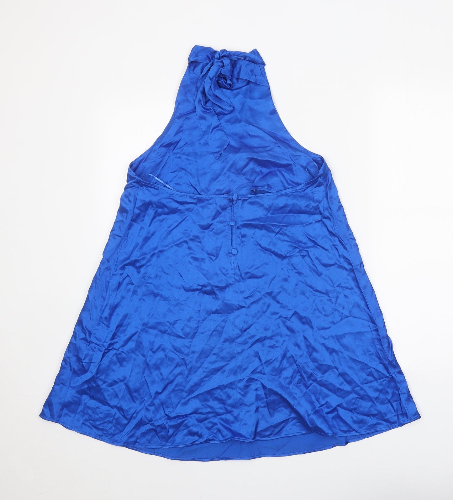 Zara Womens Blue Viscose Trapeze & Swing Size S Halter Button