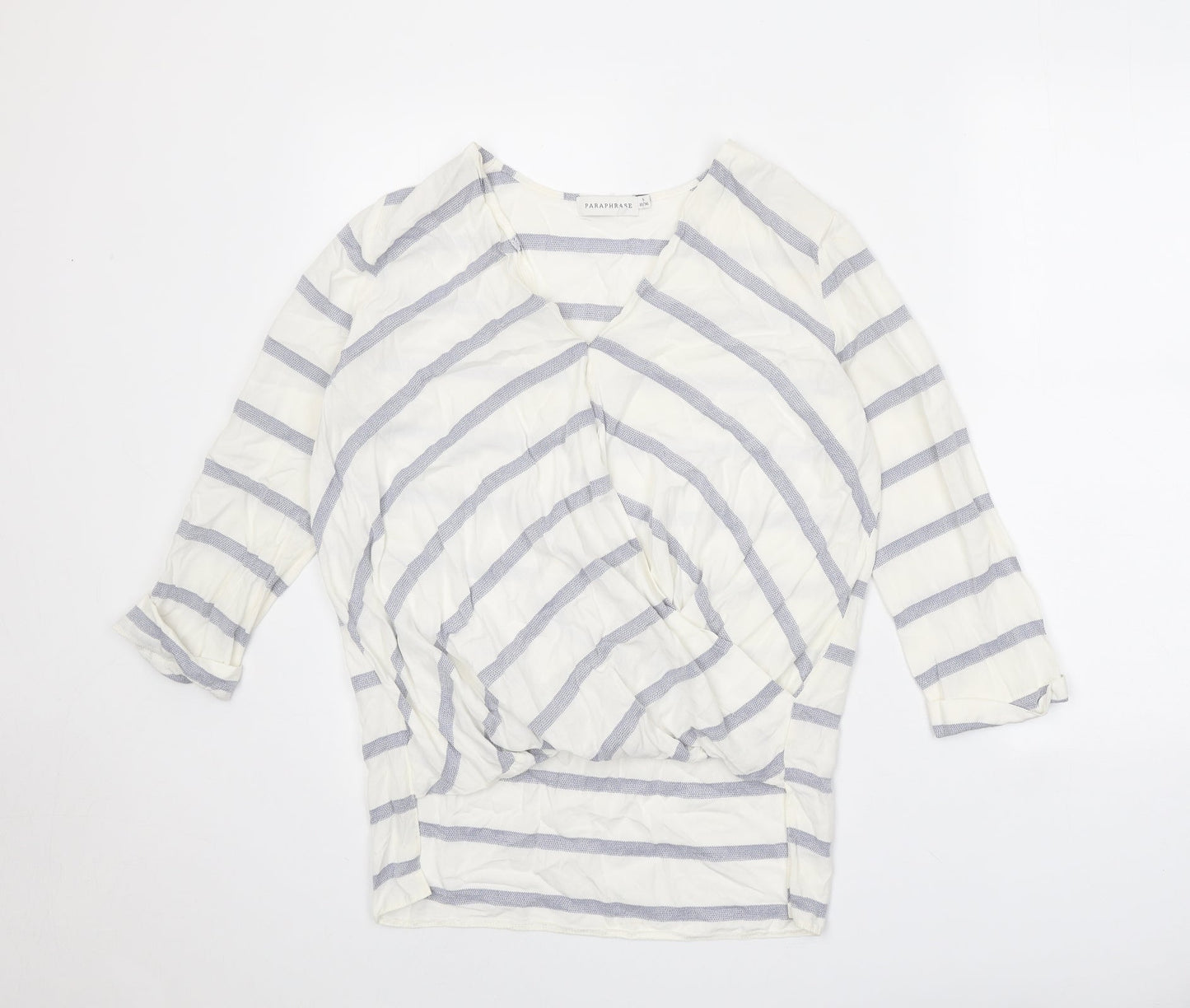 Paraphrase Womens White Striped Viscose Basic Blouse Size 10 V-Neck