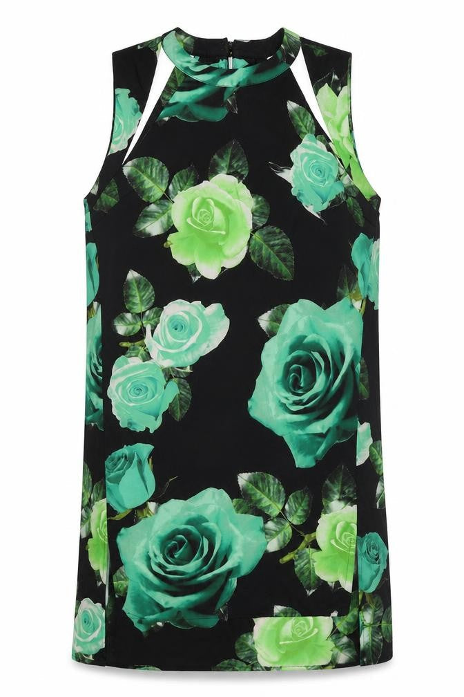 Shakuhachi Womens Black Floral Polyester A-Line Size 10 Round Neck Button