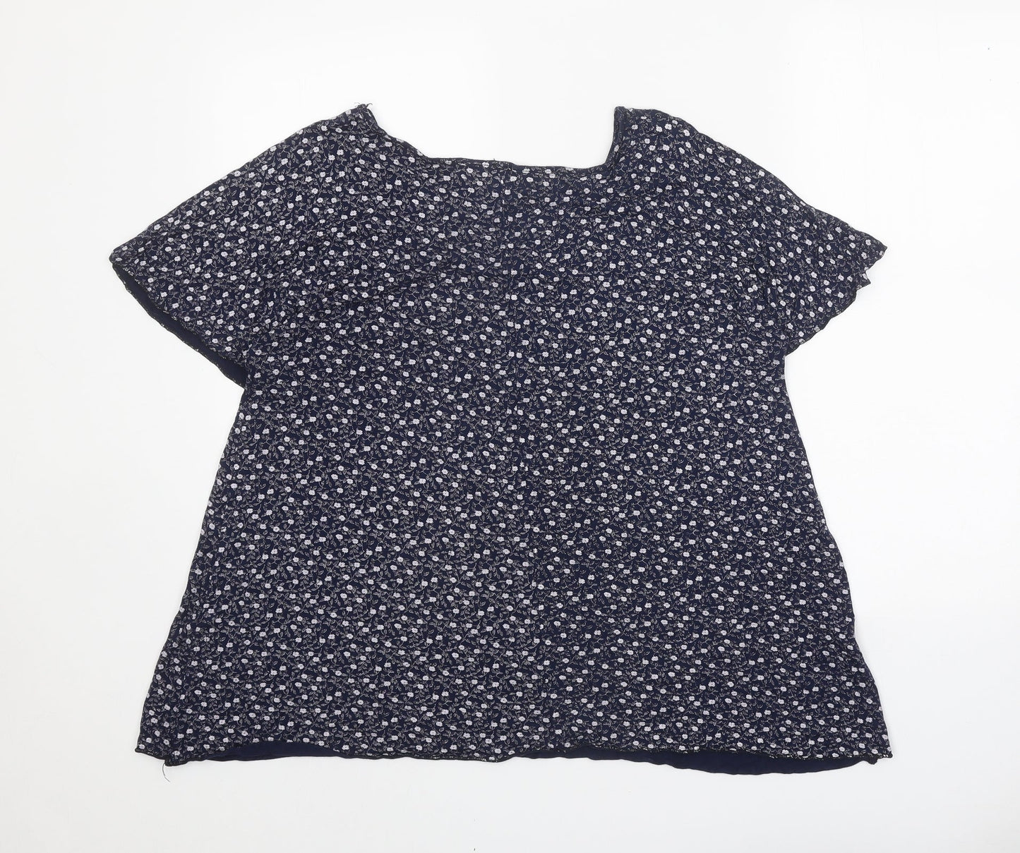 Preworn Womens Blue Floral Viscose Basic Blouse Size XL V-Neck