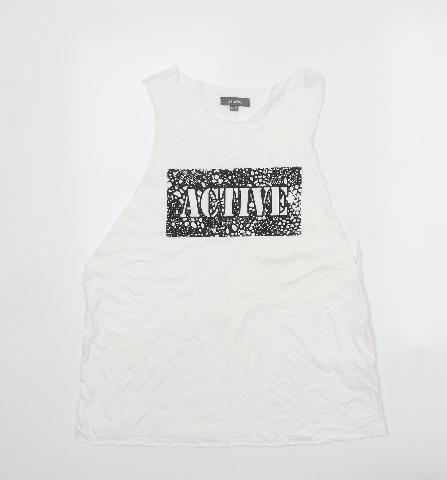 Studio Womens White 100% Cotton Basic Tank Size 12 Scoop Neck - Active