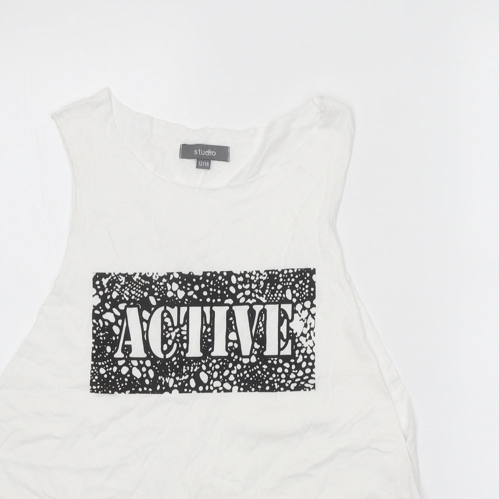 Studio Womens White 100% Cotton Basic Tank Size 12 Scoop Neck - Active