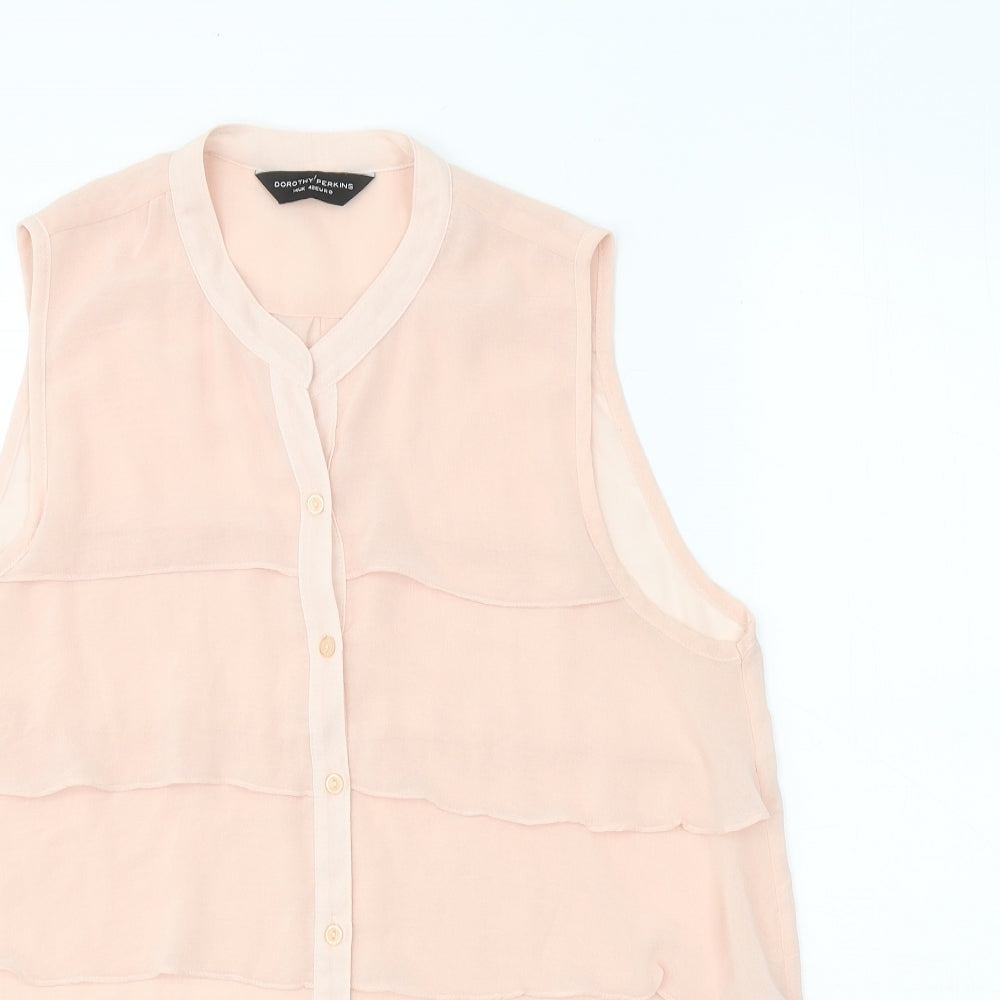 Dorothy Perkins Womens Pink Polyester Basic Button-Up Size 14 Round Neck