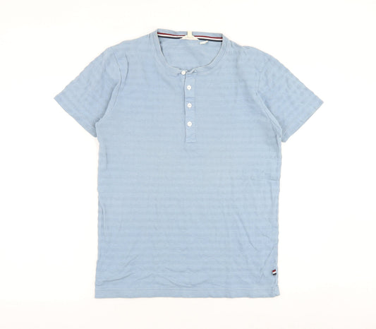 Lindbergh Mens Blue Striped Polyester T-Shirt Size M Round Neck