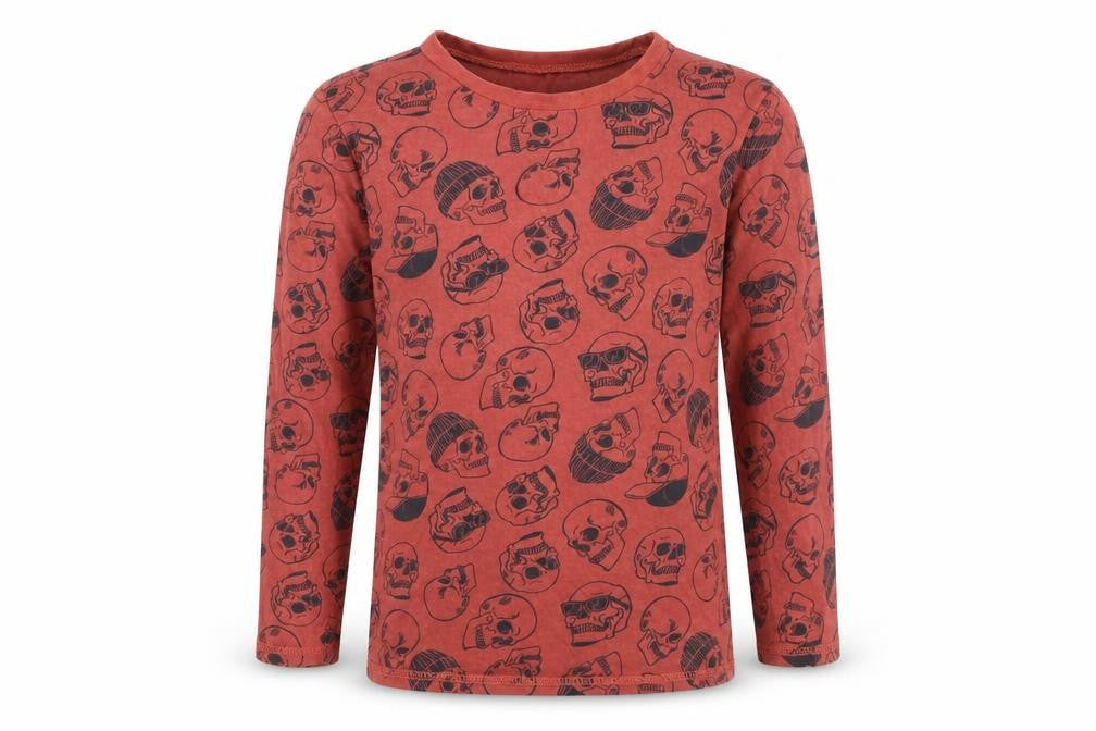 George Boys Red Geometric 100% Cotton Basic T-Shirt Size 9-10 Years Round Neck Pullover - Skull