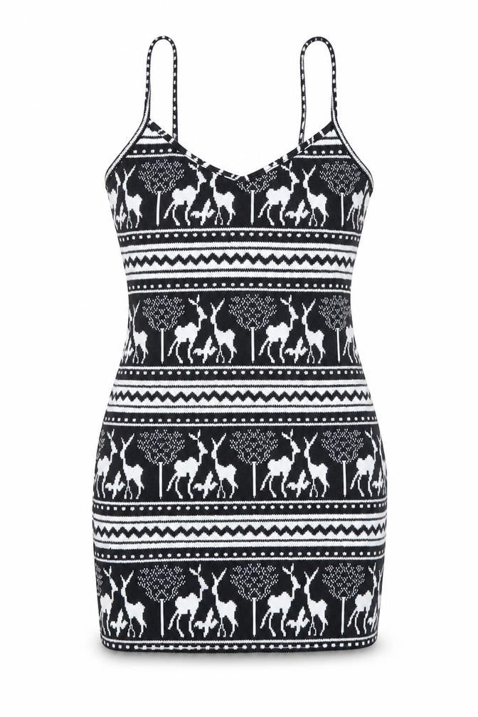 SheIn Womens Black Geometric Polyester Mini Size S V-Neck Pullover