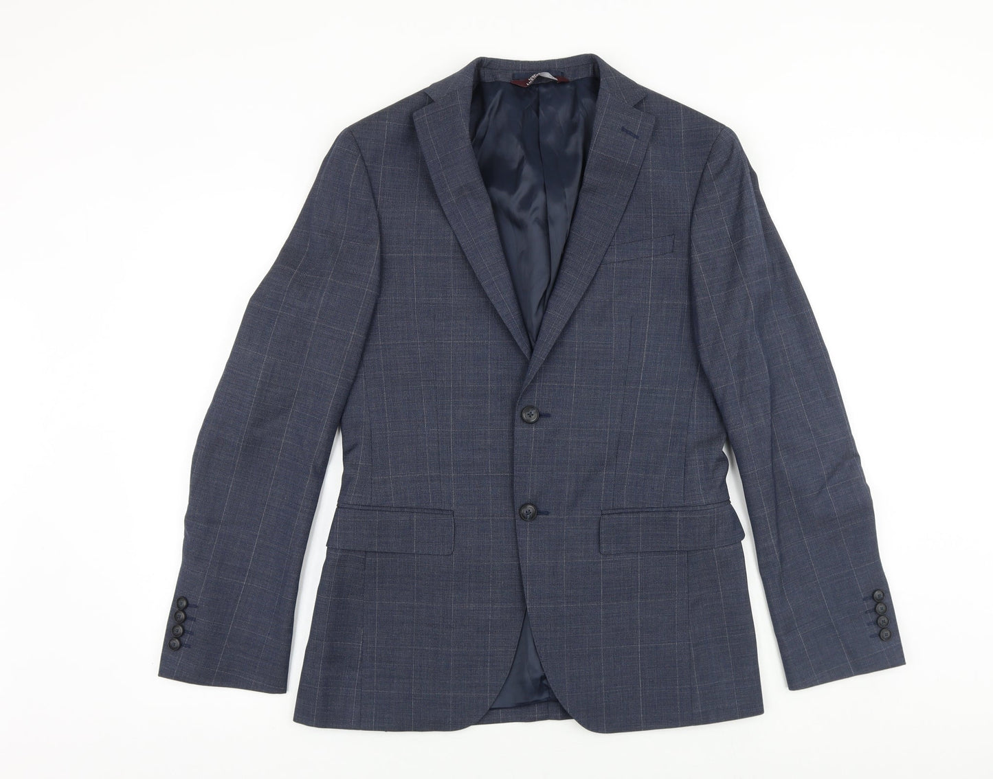 Marks and Spencer Mens Blue Plaid Wool Jacket Suit Jacket Size 36 Regular