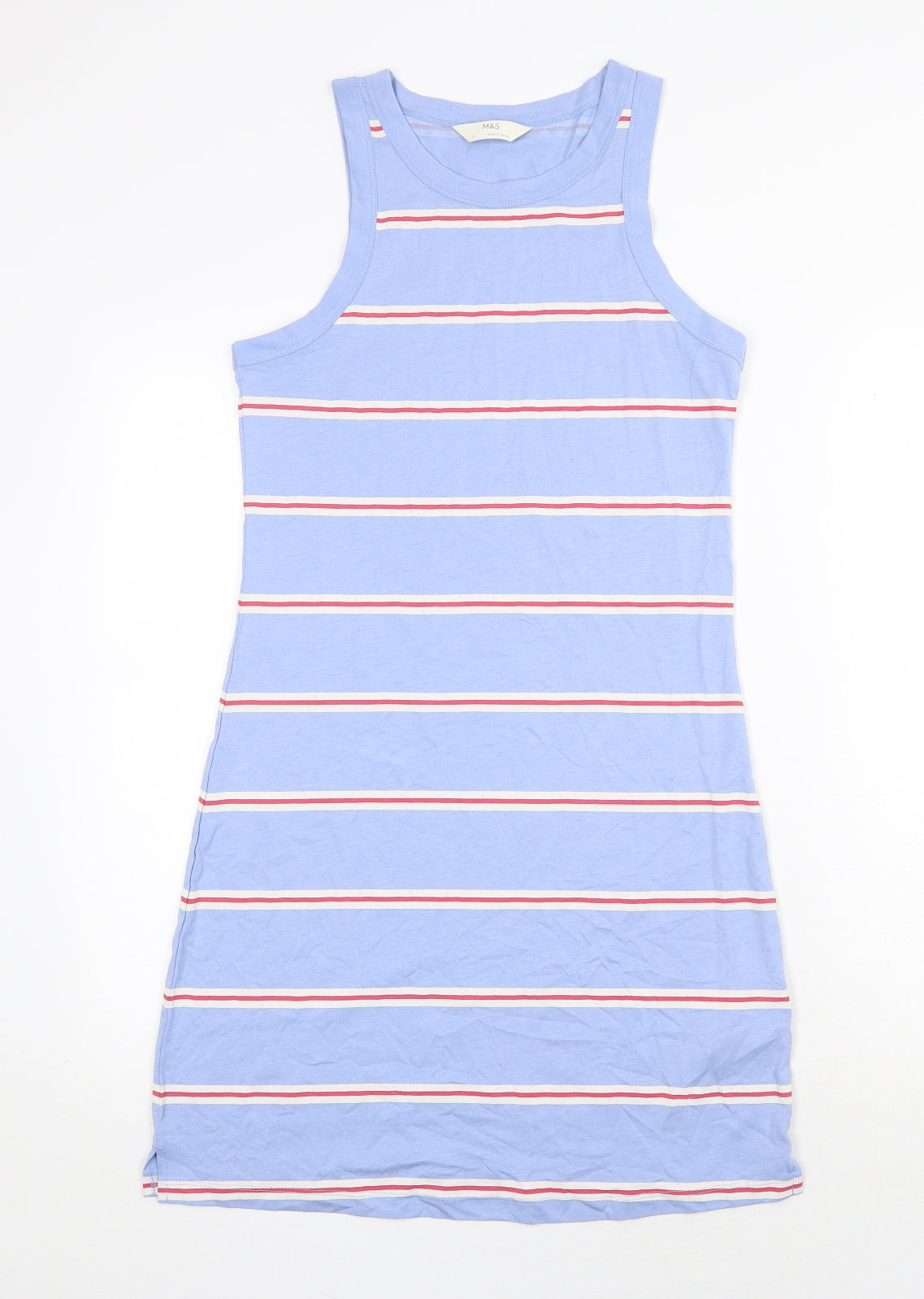 Marks and Spencer Womens Blue Striped Cotton Bodycon Size S Round Neck Pullover