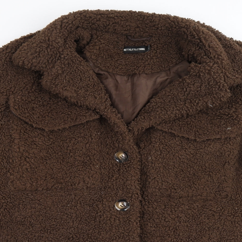PRETTYLITTLETHING Womens Brown Jacket Size 8 Button - Teddy Bear Style