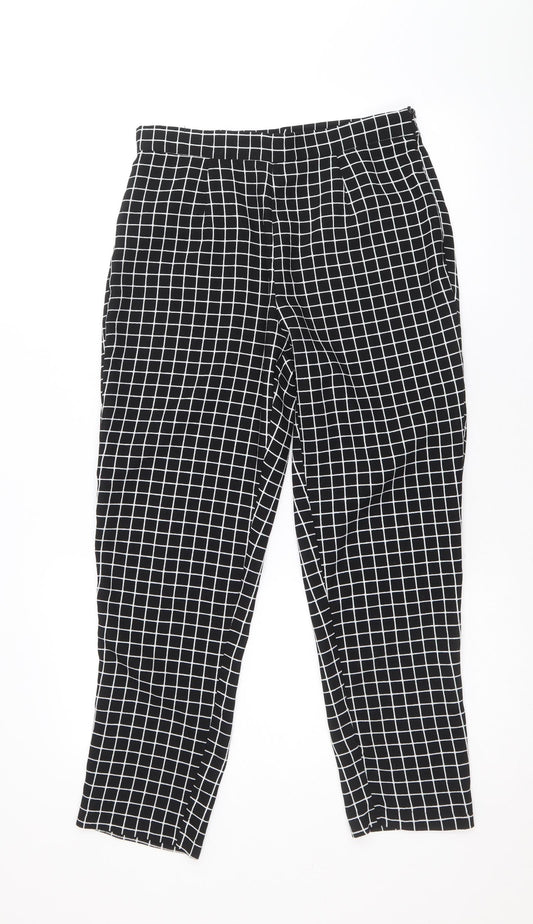 Unique 21 Womens Black Check Polyester Trousers Size M Regular Zip