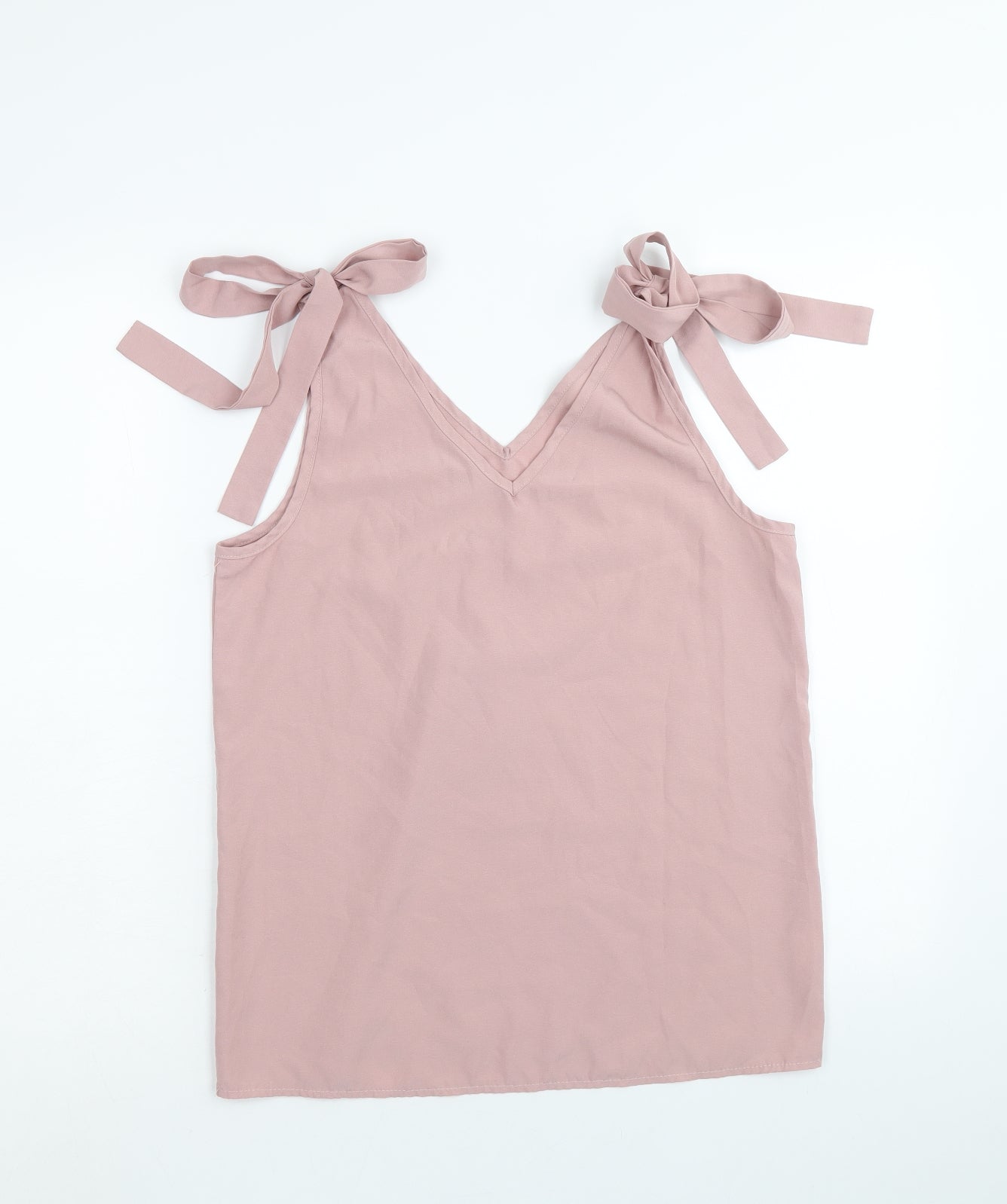 Preworn Womens Pink Polyester Basic Tank Size S V-Neck - Shoulder Tie Detail