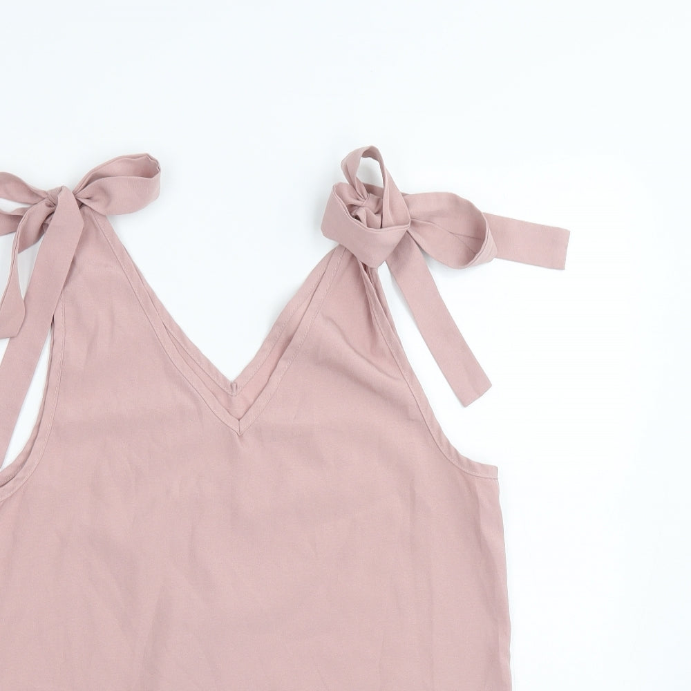 Preworn Womens Pink Polyester Basic Tank Size S V-Neck - Shoulder Tie Detail