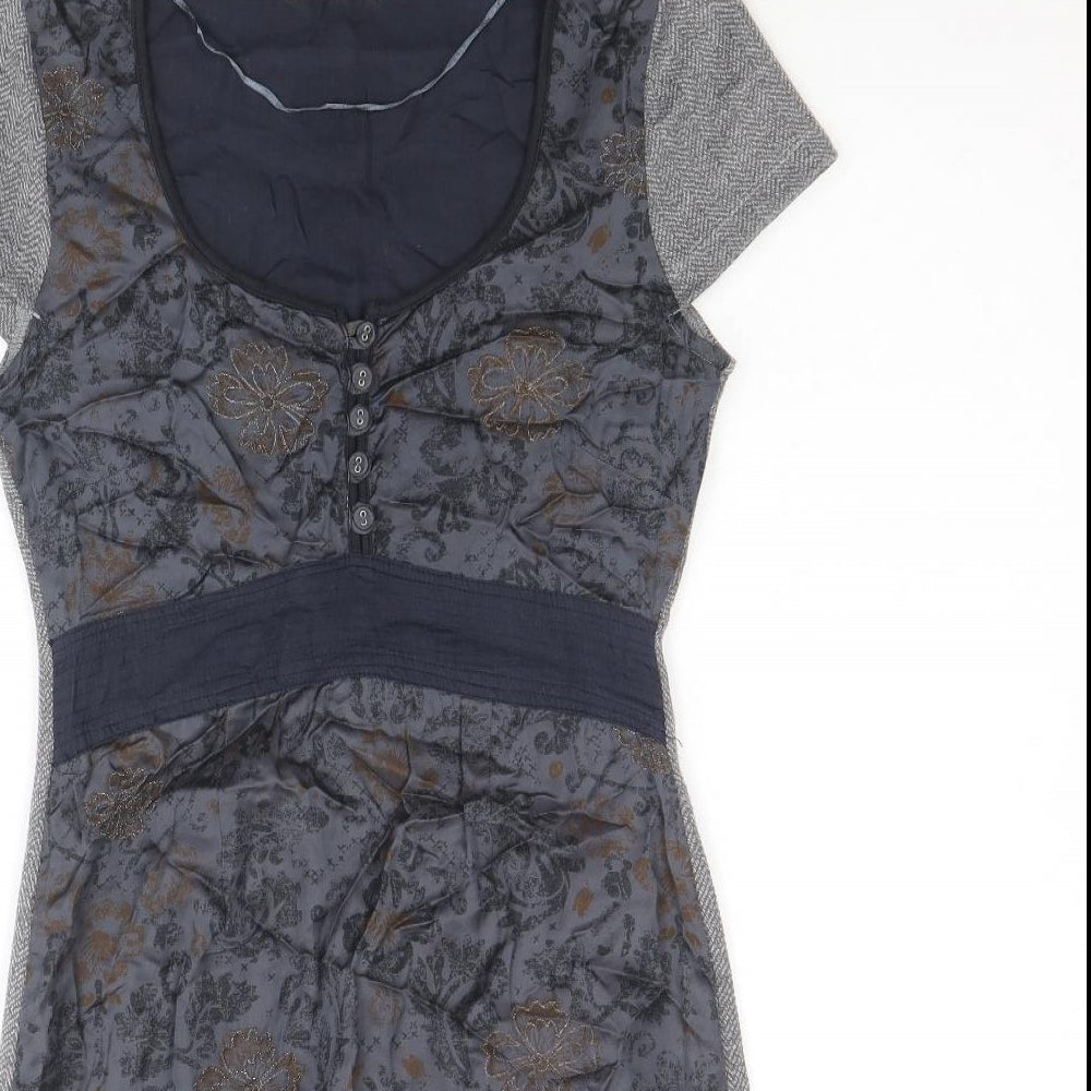 Cream Womens Grey Floral Viscose A-Line Size XS Round Neck Button