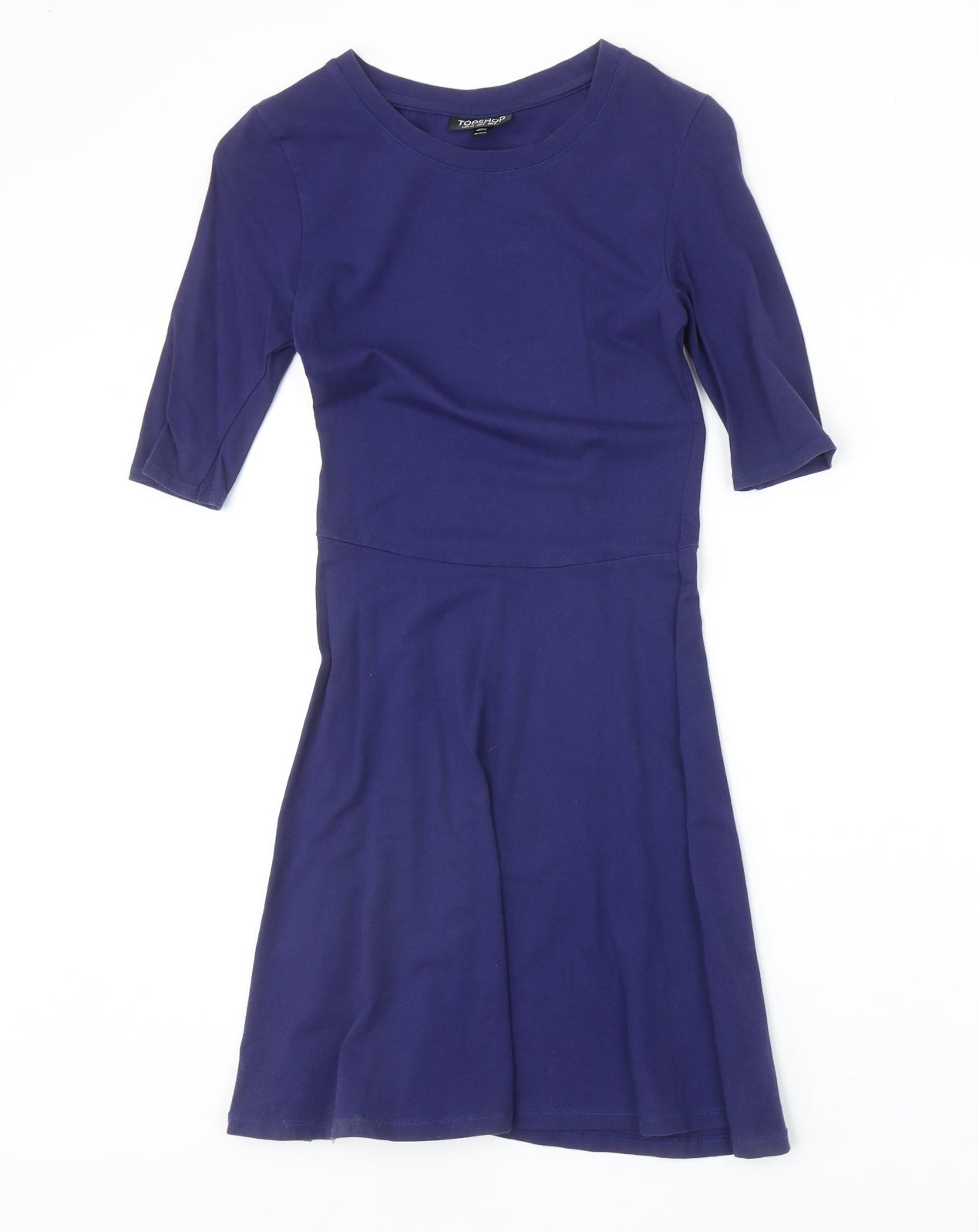 Topshop Womens Blue Cotton A-Line Size 6 Round Neck Pullover