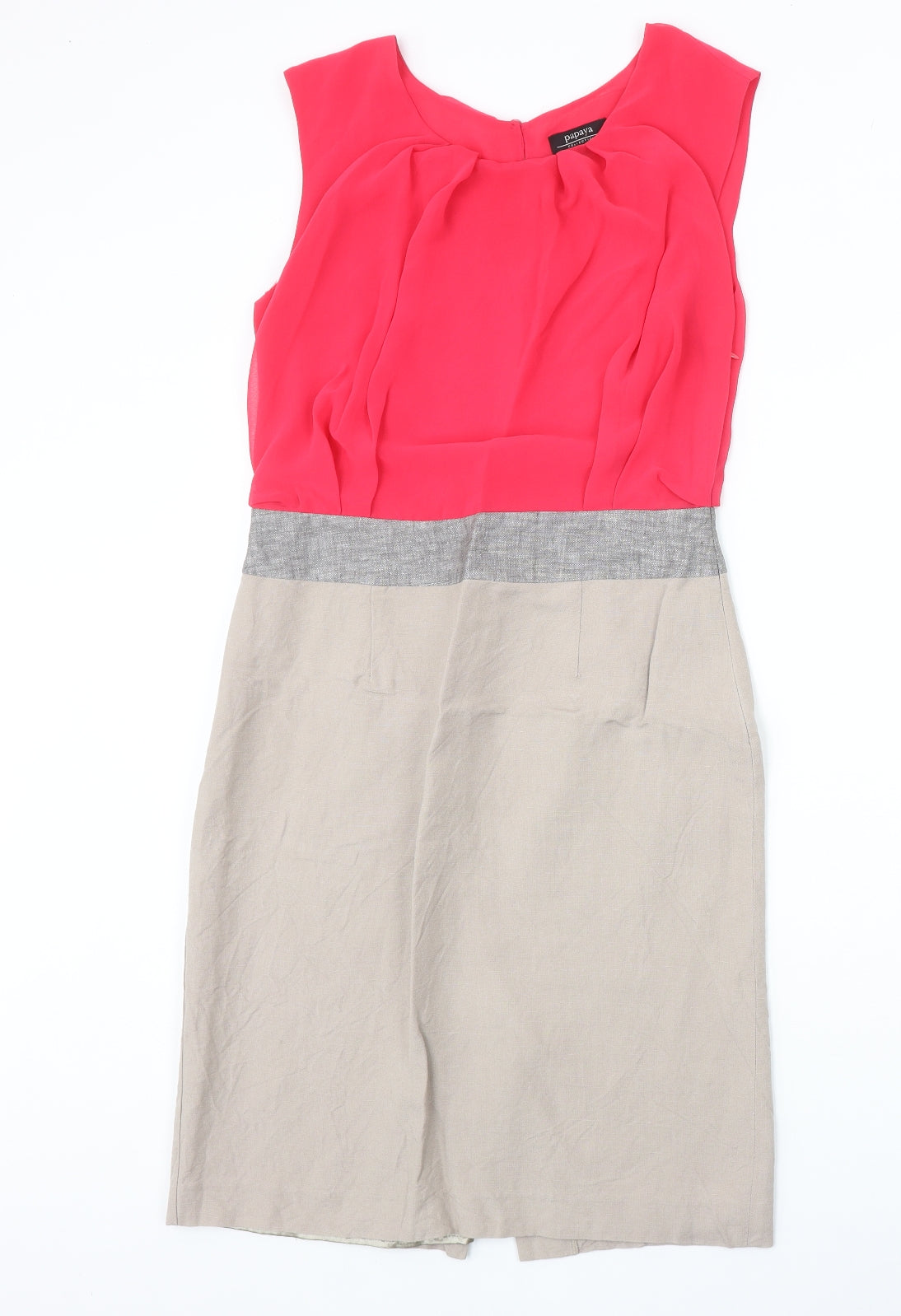 Papaya Womens Pink Colourblock Polyester A-Line Size 10 Round Neck Button