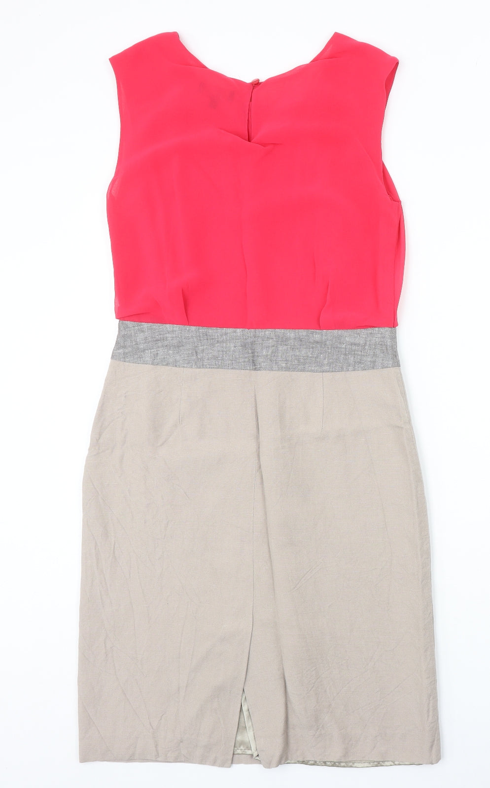Papaya Womens Pink Colourblock Polyester A-Line Size 10 Round Neck Button