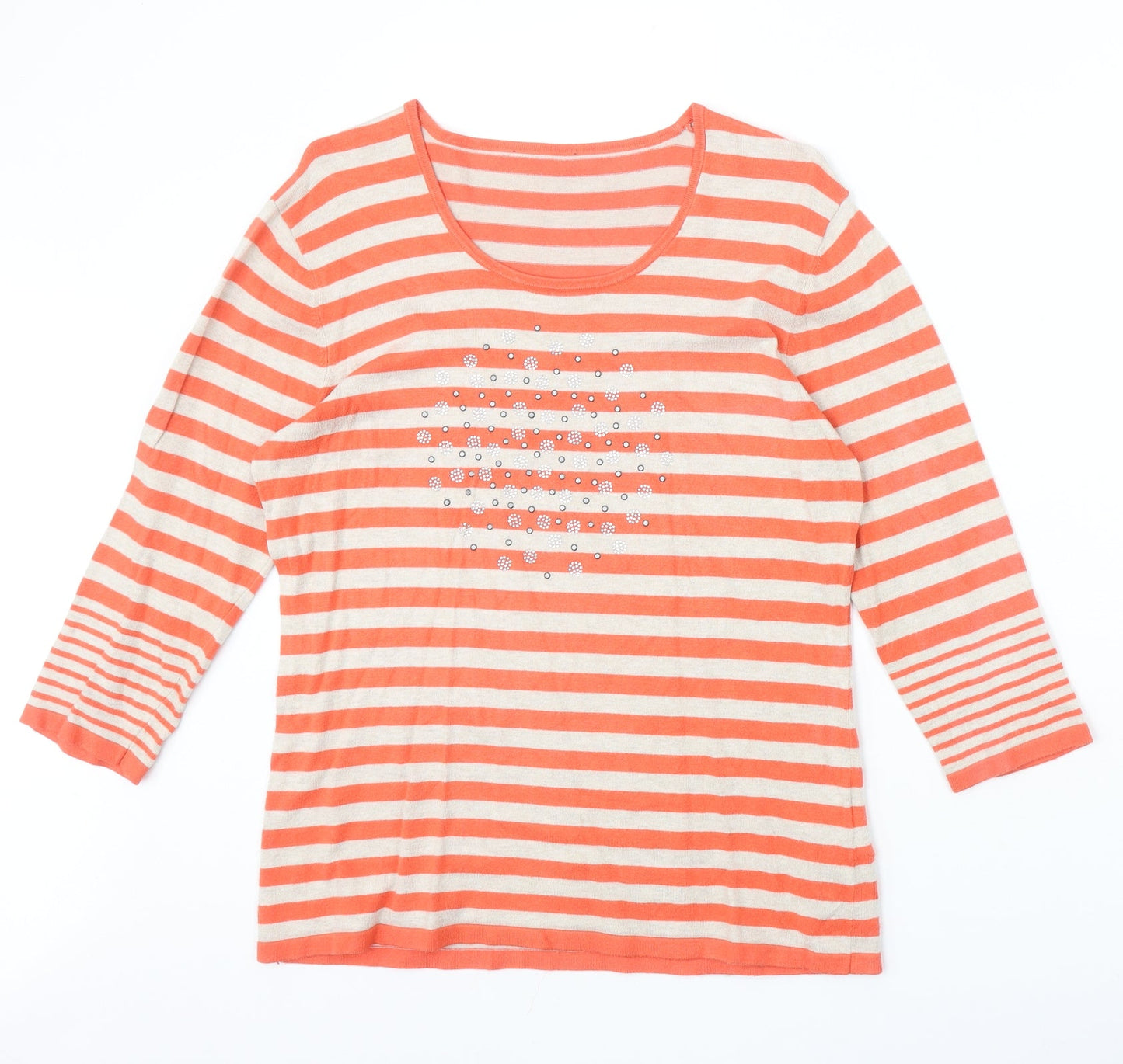 Preworn Womens Orange Scoop Neck Striped Viscose Pullover Jumper Size 14