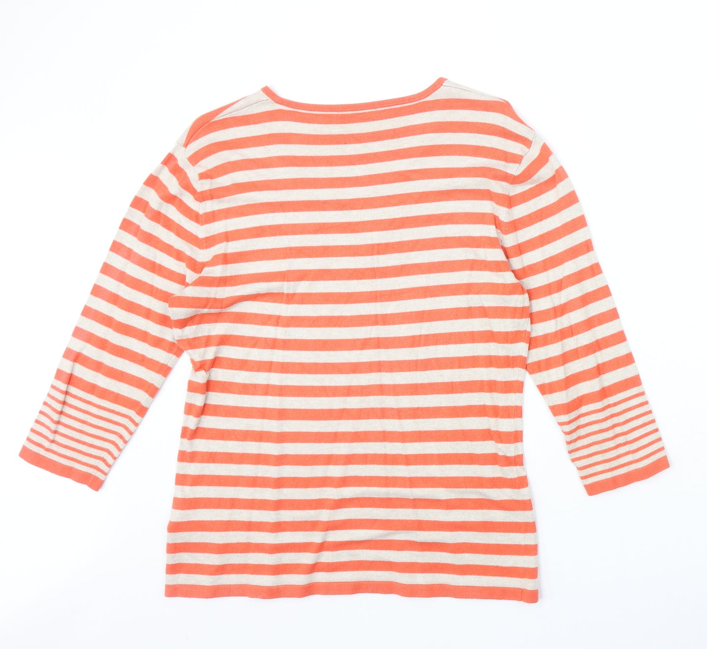 Preworn Womens Orange Scoop Neck Striped Viscose Pullover Jumper Size 14