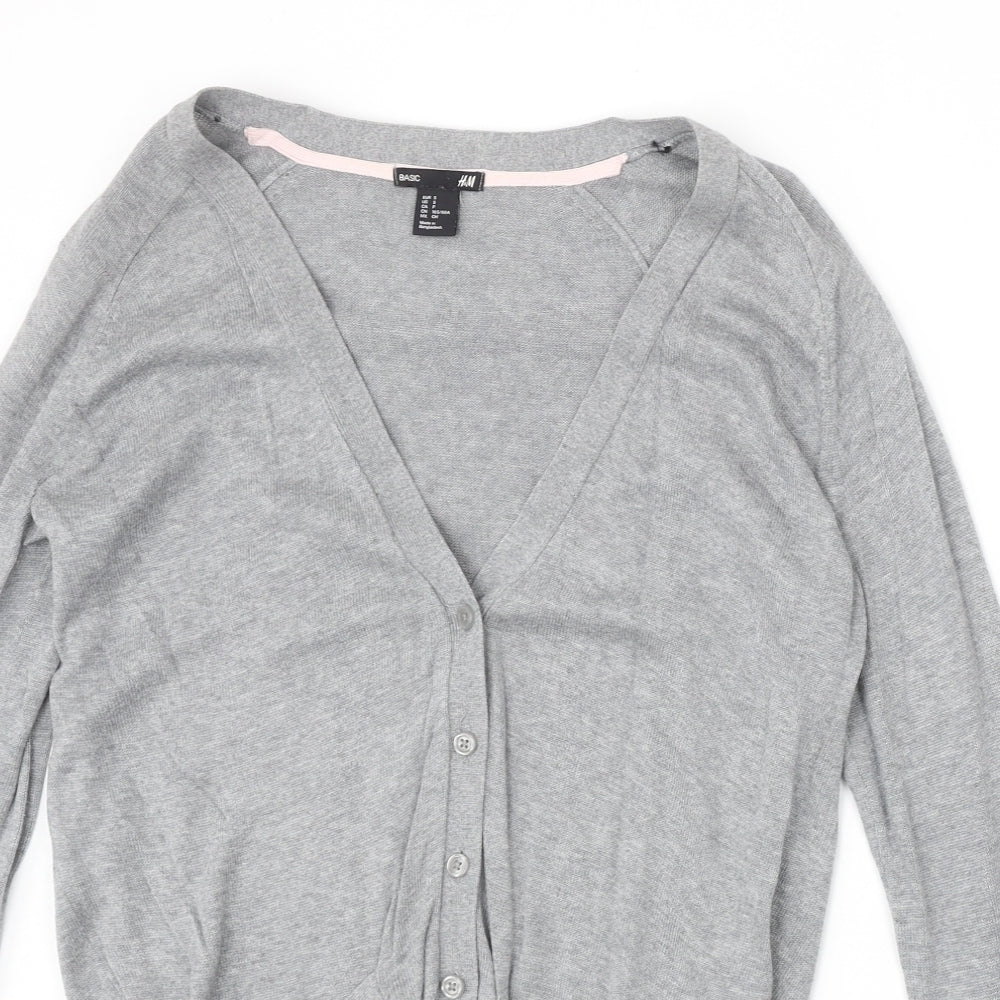 H&M Womens Grey V-Neck Cotton Cardigan Jumper Size S