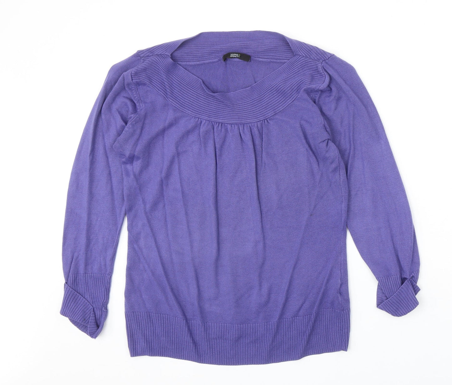 Marks and Spencer Womens Purple Boat Neck Acrylic Pullover Jumper Size 10
