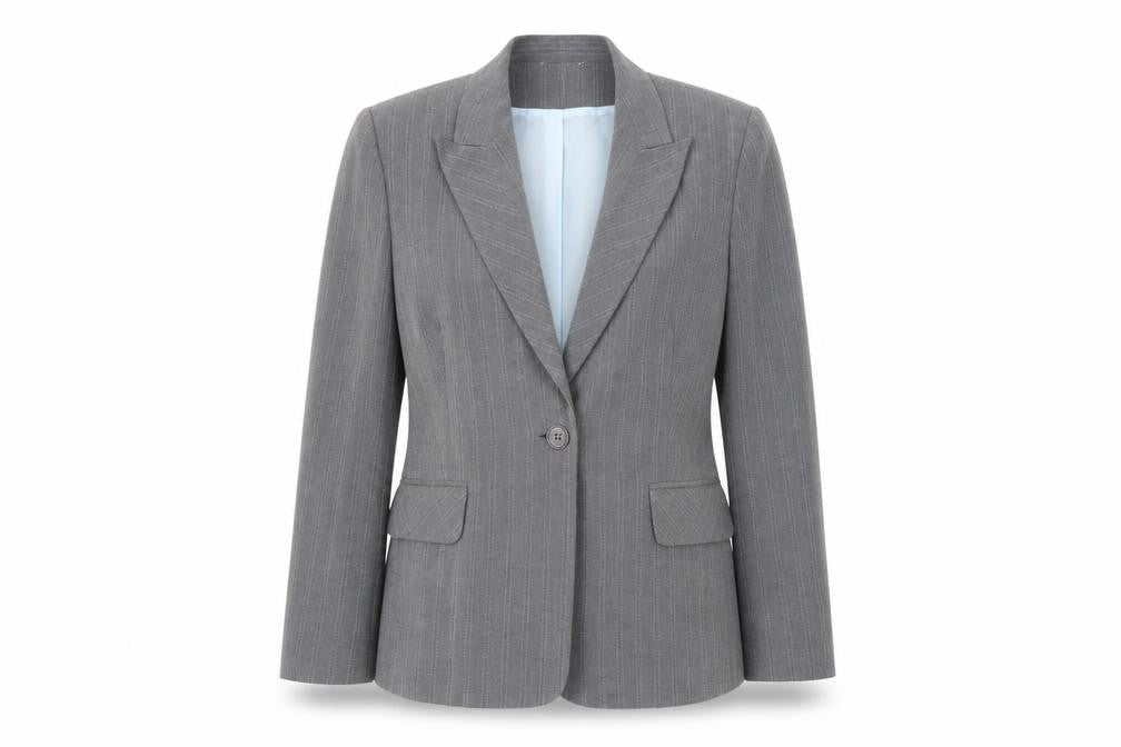 Marks and Spencer Womens Grey Striped Polyester Jacket Suit Jacket Size 16