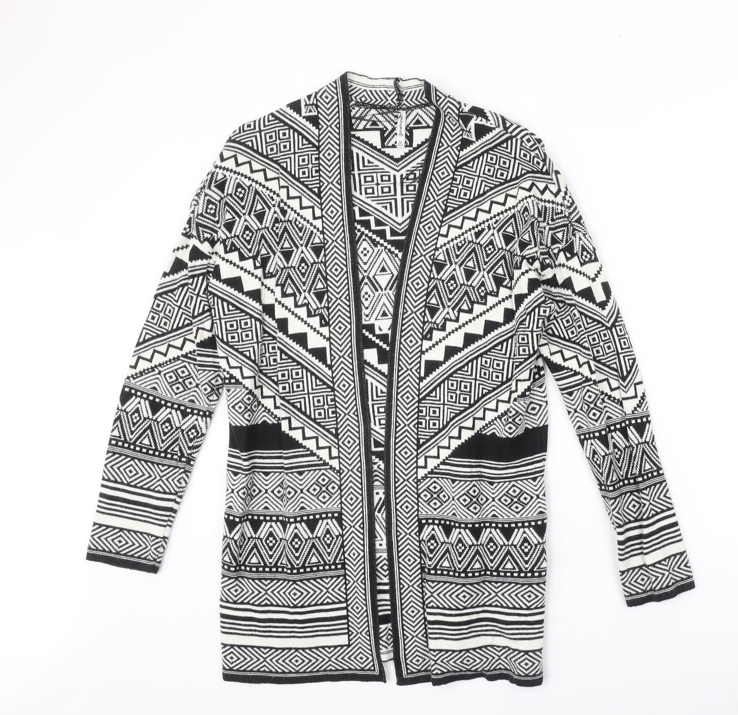 Stradivarius Womens Black V-Neck Geometric Acrylic Cardigan Jumper Size S